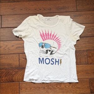 Lauren Moshi White Graphic Skull Tee with Pink and Blue Accents